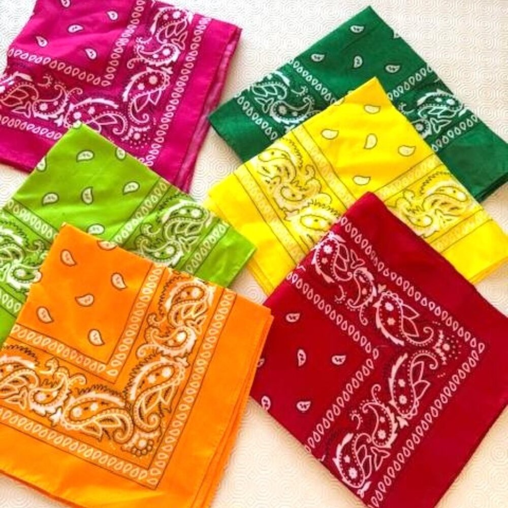 Set of 6 Colorful Old Fashion Paisley Bandanas